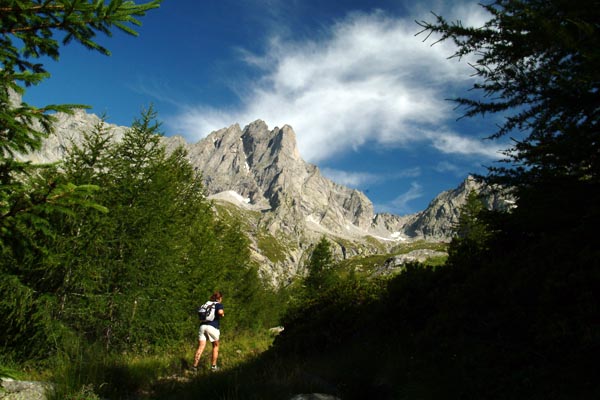 Escursionista in Val di Zocca (foto R. Moiola)